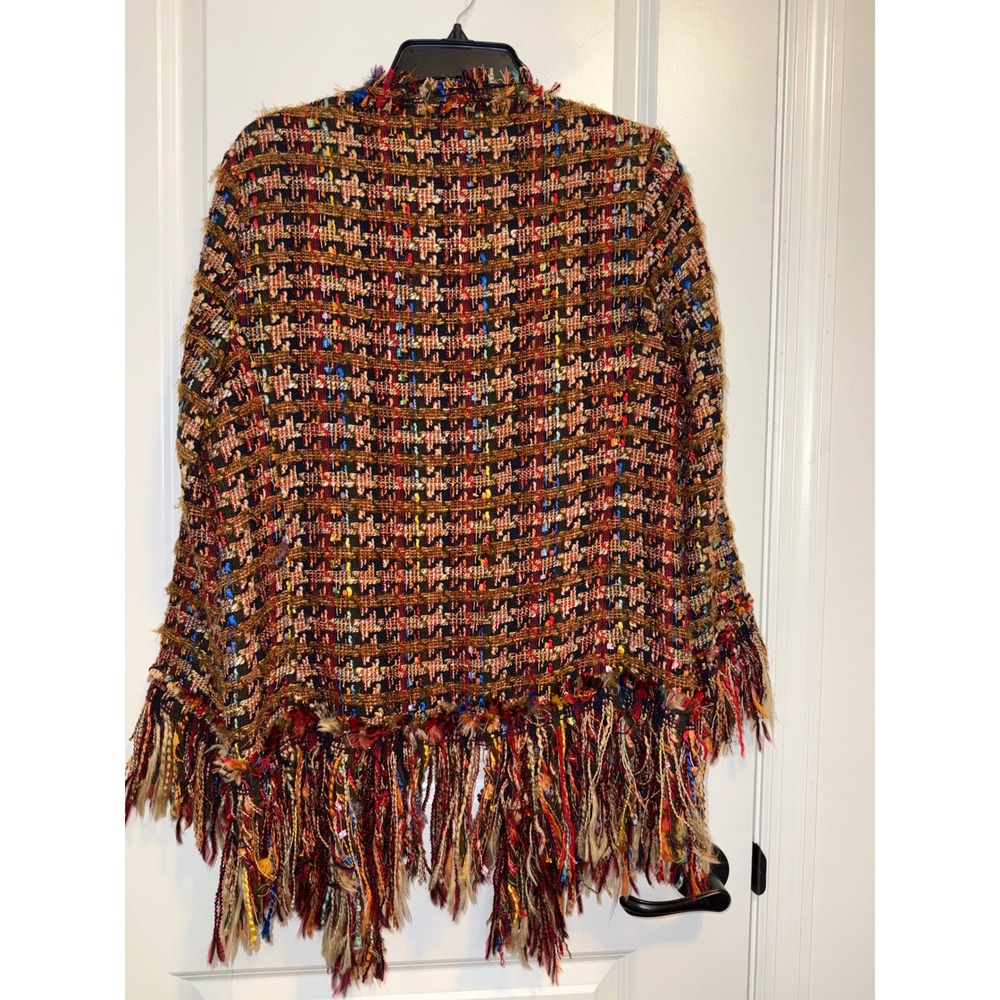 Zara Tweed Jacket Women Large Multicolor NWT Fringe Open Front Boho Chic Blazer - Picture 4 of 9